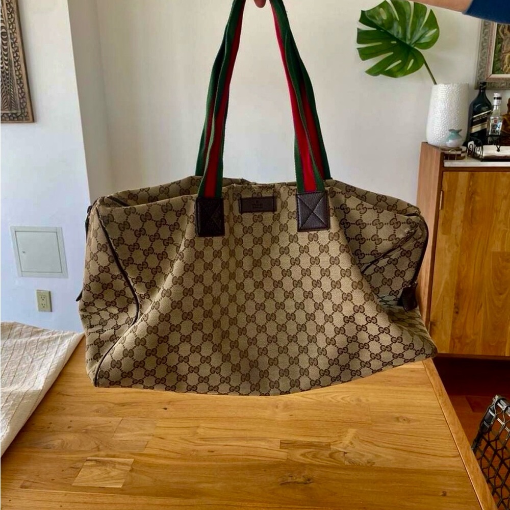 Gucci Beige Monogram Tote with Red and Green Straps